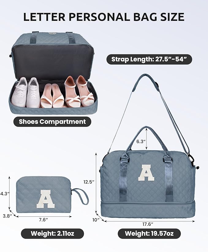 Initial Gifts, Personalized Weekender Bag with Shoulder Strap, Monogram Overnight Bag for Women Wet Pocket, Letter Travel Bag with Makeup Bag Gifts for Family Birthday Gifts (Letter Z)