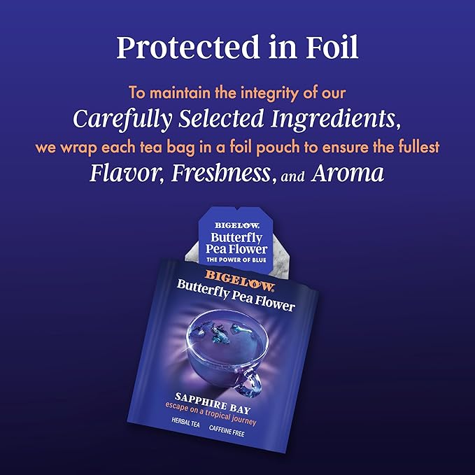 Bigelow Tea Sapphire Bay Butterfly Pea Flower, Blue Tea, Caffeine Free (Pack of 6), 108 Total Tea Bags