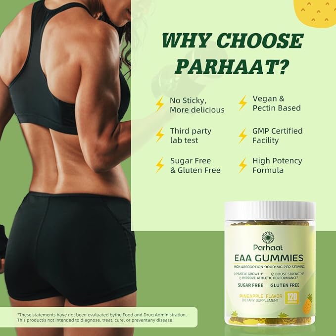 EAA Gummies 120 Gummies (Pineapple), Essential Amino Acids - All 9 Essential Aminos (EAA) and All Branched-Chain Aminos (BCAAs), Non-GMO, Gluten Free, Vegetarian Friendly