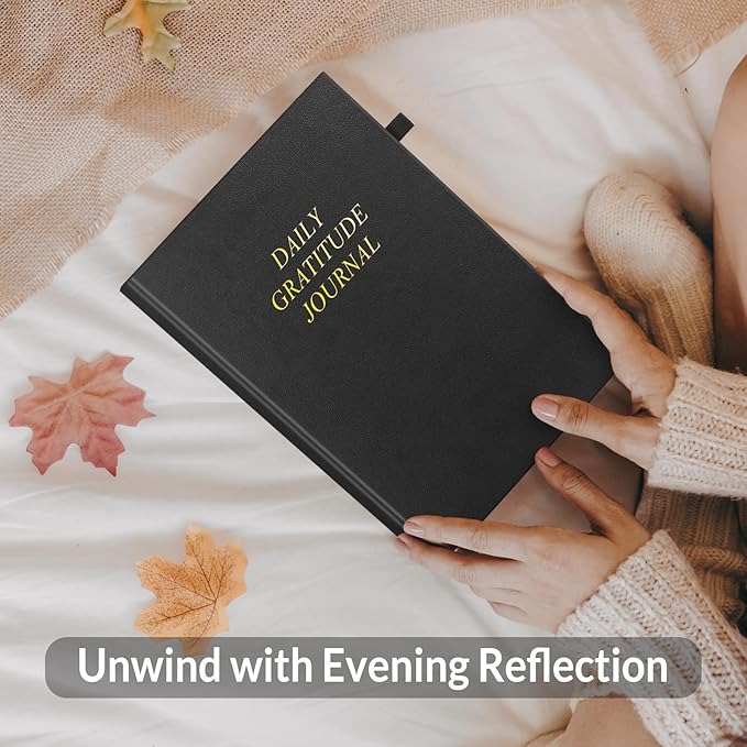 SUNEE Daily Gratitude Journal – Simple 5 Minute Journal for Daily Reflection, Build Positivity and Mindfulness, Undated Minimalist Planner for Women & Men (Black)