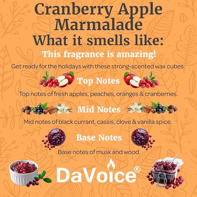 DaVoice Apple Cinnamon Cranberry Wax Melts – USA Made Fall Soy Wax Cubes, Strong Scented Food Bakery Melts for Warmers (2.2 oz)