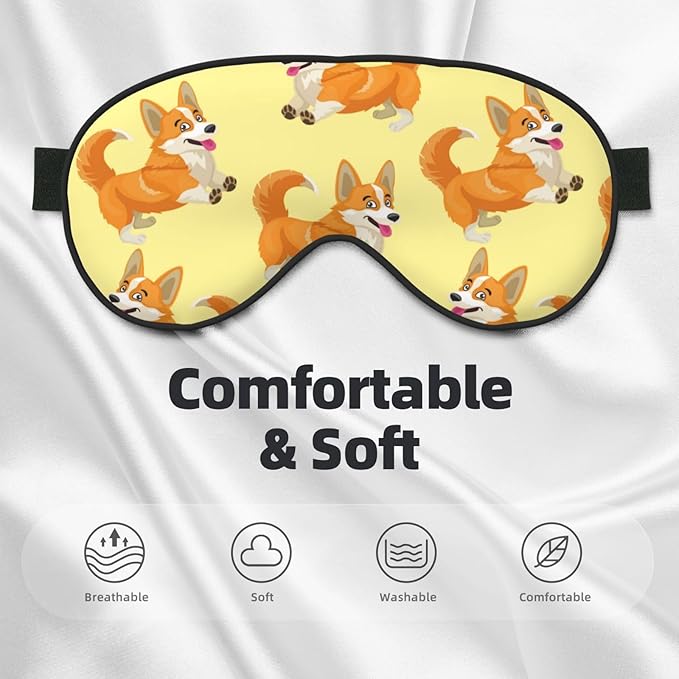 Cute Cartoon Corgi Dog Sleeping Eye Mask Eye Mask for Sleeping Soft Comfort Eye Shade Blackout Eye Cover for Deep Rest Travel Nap Meditation
