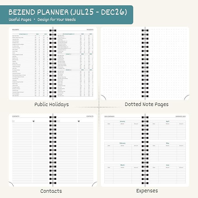 BEZEND Pocket Planner 2025-2026 Weekly and Monthly, 3.5" x 6" Academic Planner (Jul 25-Dec 26) 18-Month Mid-Year Calendar Book, Storage Pocket, Pen Holder, PU Leather Softcover, Spiral - Black