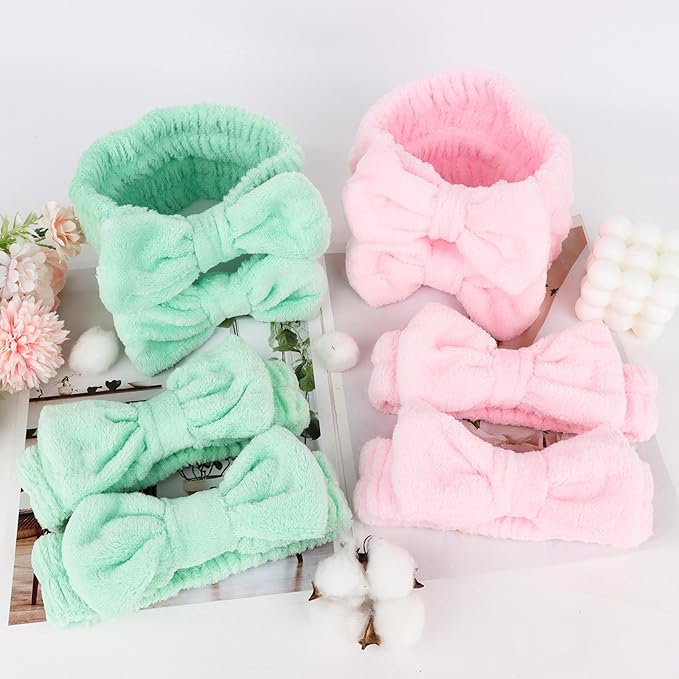 8 Pack Spa Headband for Washing Face Stocking Stuffers Skincare Headbands Bulk for Women Girls Soft Coral Fleece Hairband Cute Bow Headbands for Washing Face Makeup