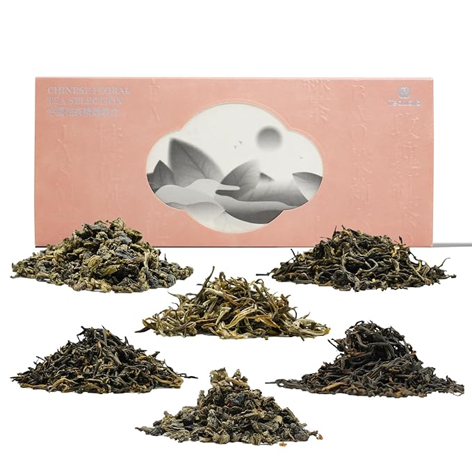 iTeaworld Chinese Flower Tea Sampler - 6 Flavor Mixed Pack (Jasmine Black/Green/Tieguanyin/Liu Bao Tea, Osmanthus Tieguanyin, Rose Black Tea), Assorted Tea, 20 Individual Small Packages, 3.53oz