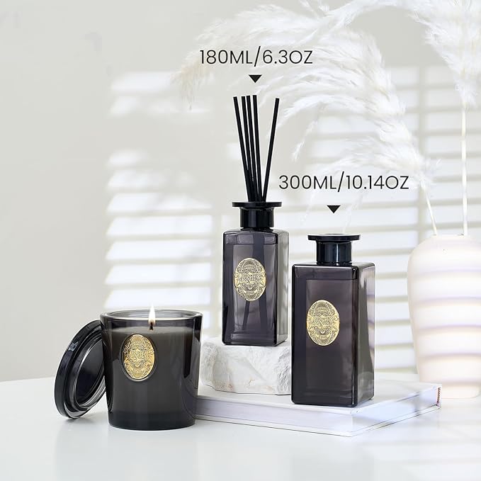 M&SENSE 6.3 oz Large Reed Diffuser Set | Sandalwood Vanilla Scent Oil Diffuser with Sticks | Hotel Collection Non-Toxic Essential Oil |for Bedroom Bathroom Living Room