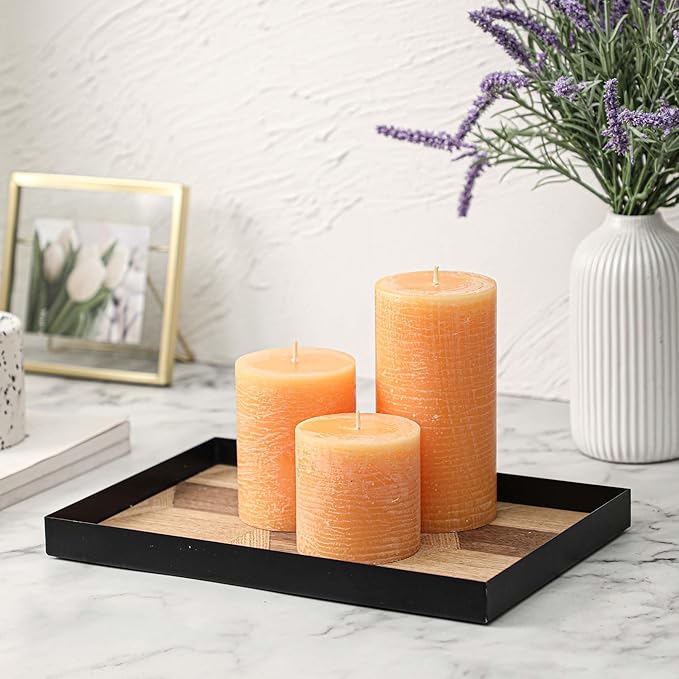 3x3 Inch Yellow Pillar Candles - Set of 3 Unscented, Large, Smokeless Dripless Candles for Dinner Table Decor, Home Rustic Decor, Fall Centerpieces