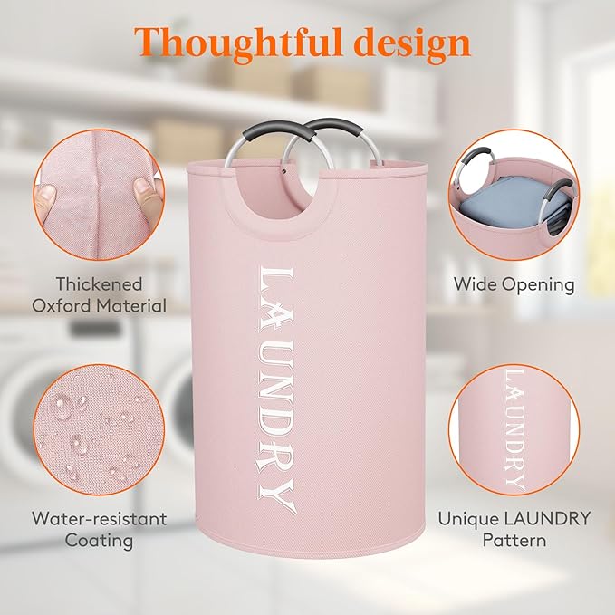 Lifewit 120L 2-Pack Large Laundry Basket, Collapsible Laundry Hamper with Aluminum Handles, Waterproof Freestanding Dirty Clothes Hampers for Laundry Room Bedroom Dorm Bathroom, Pink