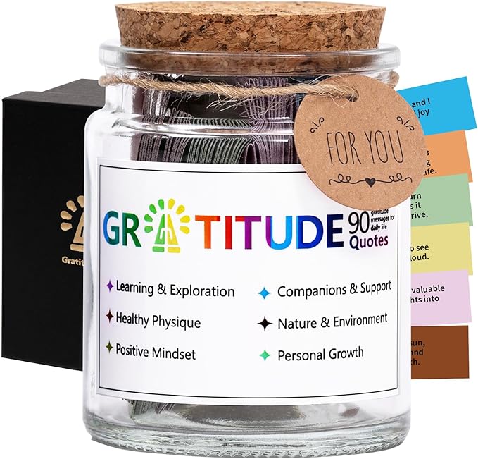 Gratitude Jar with 90 Colorful Gratitude Quotes Cards,Inspirational Appreciation Graduation Birthday Gifts for Women Men Teen Friend Coworker,Thanksgiving Gifts-Daily Discovery of Appreciation Moments