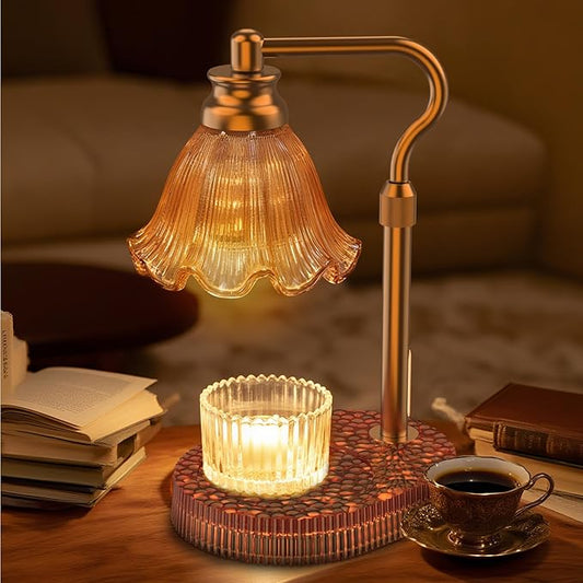 Candle Warmer Lamp with Adjustable Height - Flameless 4-Level Dimmable Wax Warmer, Timer Function & Stylish Design in Multiple Colors（Brown）