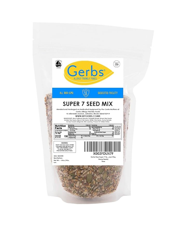 GERBS Raw Super 7 Seed Snack Trail Mix 4 LBS. | Top 14 Food Allergy Free | Resealable Bulk Bag | Made in USA | Raw Pumpkin | Sunflower | Brown & Golden Flax | Black & White Chia | Hemp | Gluten Free