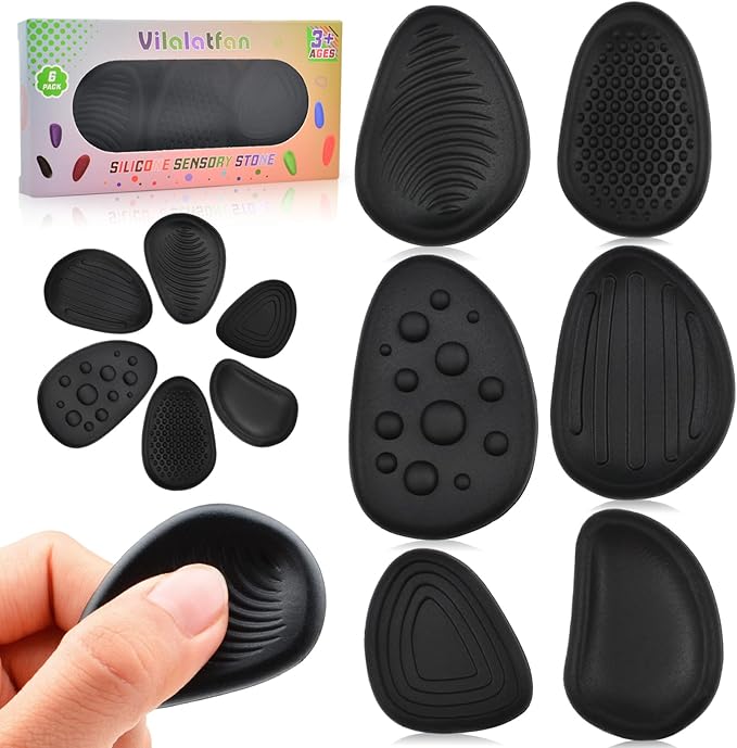 Fidget Toys Sensory Stones for Kids and Adults,6 PCS Texture Worry Stone for Anxiety Autism Teen Calm Down & ADHD Stress Relief,Quiet Fidgets for Classroom Small Prizes Gifts for Travel Toy