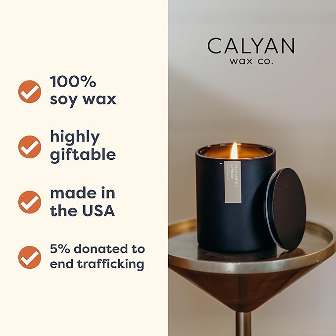Calyan Wax Co. Soy Wax Candle, Palo Santo + Cypress Scented Candle, 75 Hour Burn Time, Aromatherapy Soy Candles, Non Toxic & Vegan Soy Wax, Black Tumbler Scented Candles, 10.2oz