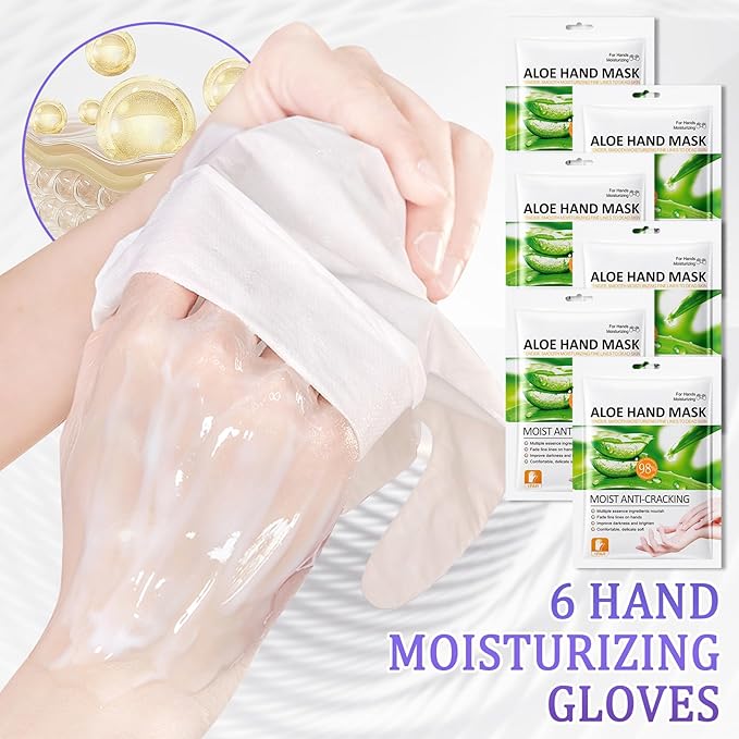Hand Mask Moisturizing Gloves 6 Pack,Hydrating Hand Mask for Women,Soft Gloves for Dry Cracked Skin M