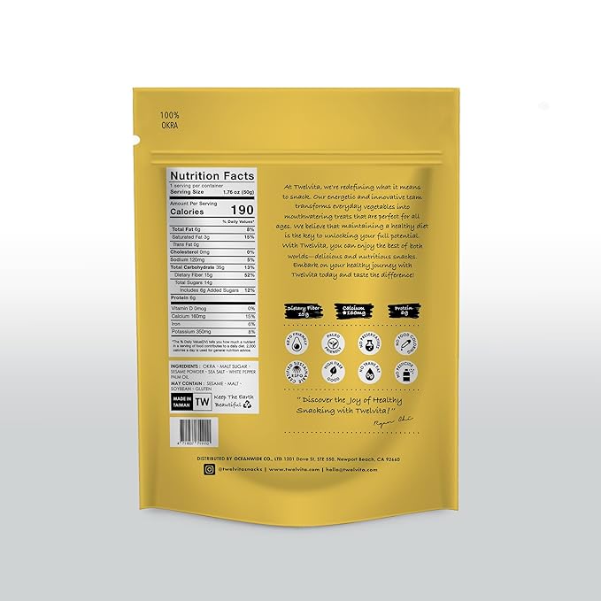 TwelVita Wholesome Baked Okra Crisps, Vegan Snacks, Clean Label, Non-GMO, Gluten-Free, 1.76 oz ea, Pack of 4