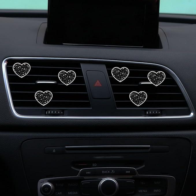 6 Pcs Heart Air Vent Clips, Cute Car Air Fresheners & Decor, Black
