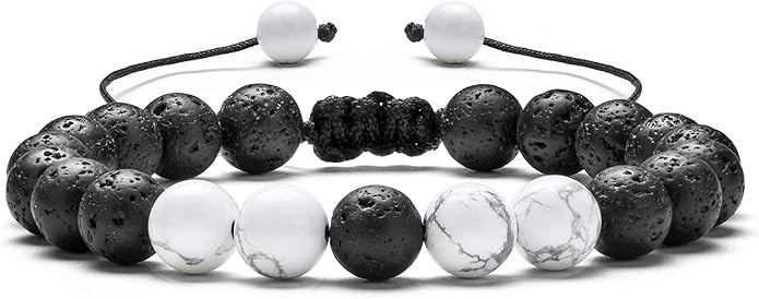 Hamoery Men Women 8mm Lava Rock Aromatherapy Anxiety Essential Oil Diffuser Bracelet Braided Rope Natural Stone Yoga Gifts Beads Bracelet Bangle-21017