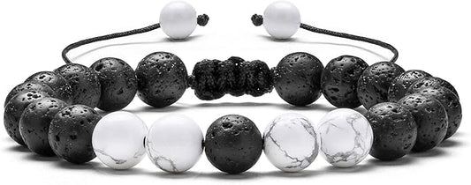 Hamoery Men Women 8mm Lava Rock Aromatherapy Anxiety Essential Oil Diffuser Bracelet Braided Rope Natural Stone Yoga Gifts Beads Bracelet Bangle-21017