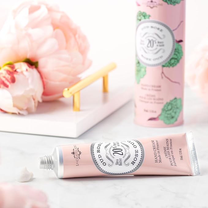 La Chatelaine Shea Butter Hand Cream, Made in France, Natural and Organic Ingredients, 70ml / 2.3 oz, Gift Tin, Oud Rose