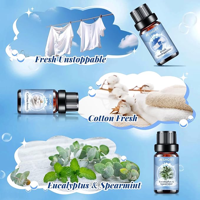 Clean Essential Oils Set - 6 Premium Essential Oils for Diffusers for Home, Candle Making & Soap Making: Eucalyptus Spearmint,Fresh Linen,Rose Wonderland.These Long-Lasting,Skin-Safe Aromatherapy Oils