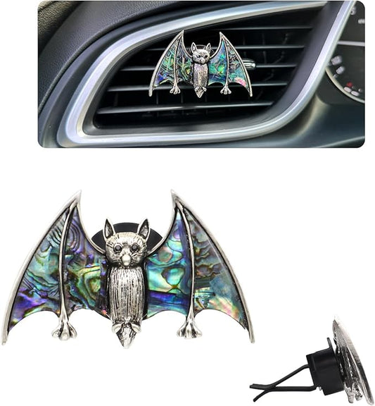 Bat Air Vent Clip Car Air Freshener Outlet Clips Natural Abalone Shell Seashell Color Vampire Bat Car Accessories Gothic Car Decor Refillable Car Diffuser Clips (Medium Bat)