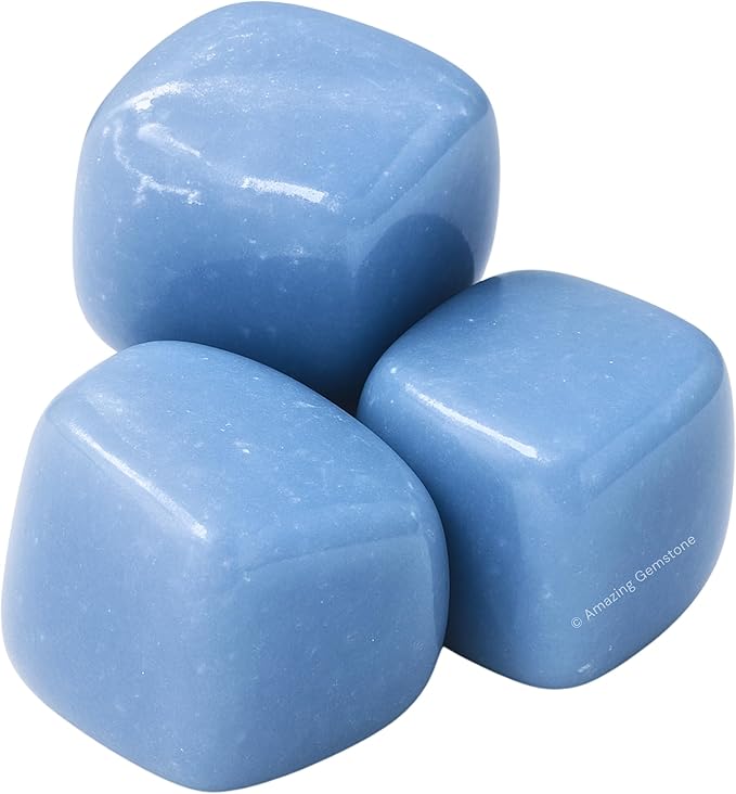 Amazing Gemstone Angelite Crystals and Healing Stones Tumbled - 1000+ Cratas, Natural Healing Stones for Energy Balance, Stress Relief - Premium Polished Gems Rocks for Meditation & Wellness