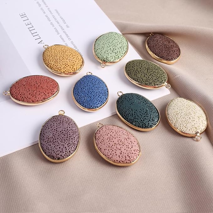 6 Pcs Natural Lava Stone Pendants Assorted Volcanic Rock Essential Oils Diffuser for Jewelry Making Necklace