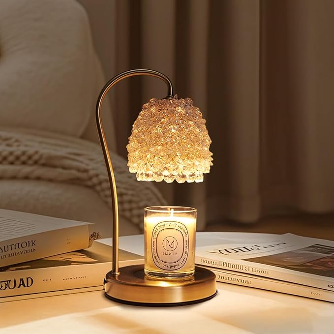 Candle Warmer Lamp with Timer Adjustable - Height Candle Warmer, Dimmer, Crystals Lampshade, Wax Melting Lamps for Home Decor, for Candles in Jars with 2 Bulbs