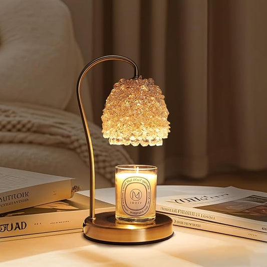 Candle Warmer Lamp with Timer Adjustable - Height Candle Warmer, Dimmer, Crystals Lampshade, Wax Melting Lamps for Home Decor, for Candles in Jars with 2 Bulbs