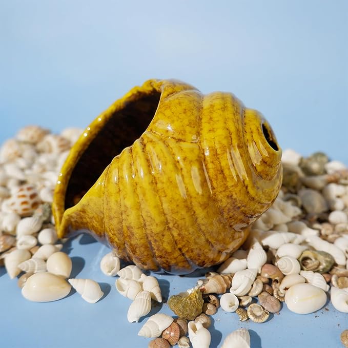 Yellow Ceramic Conch Palo Santo Holder - Mini Chimney Incense Burner, Tabletop Smudge Bowl Compatible with Sage/Sticks/Cones/Copal,for Yoga、Zen Meditation、Witchcraft, Ideal Altar Decor Gift