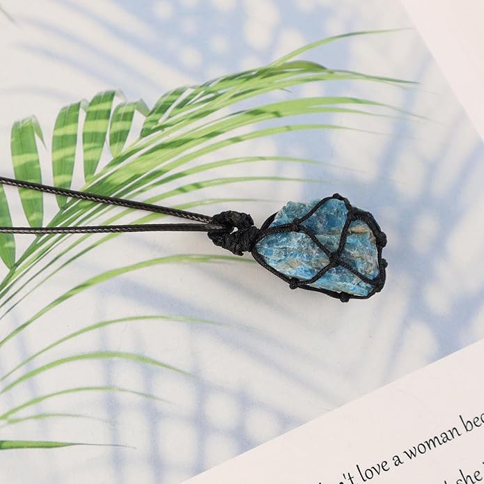 Handmade Natural Gemstone Crystal Pendant Necklace Stone Holder Necklace Cord Net Necklace with Adjustable Length for Women Men