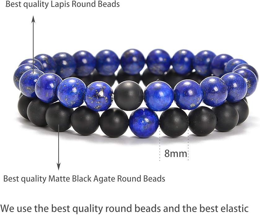 AD Beads 2Pcs His & Hers Distance Beads Bracelets Elastic Natural Stone Yoga Bracelet