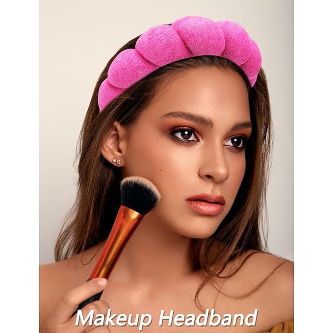 VELSCRUN 6 Pack Spa Headband, Makeup Headbands, Face Wash Headband, Skincare Headbands, Rose Pink Sponge Hair Band Bow Tie Spa Head Band for Washing Face Wristband Set Women Girls Hair Accessories