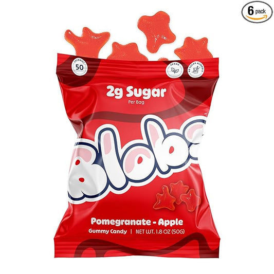 Blobs Gummy Candy - 2g Sugar Healthy Gummies - Low Net Carb & Low Calorie - No Sugar Alcohols, Vegan, Gluten Free, No Dyes -1.8 oz per bag (Pack of 6) - Pomegranate Apple