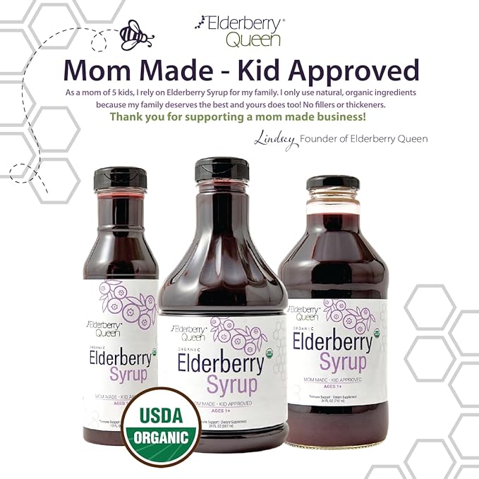 Elderberry Queen Organic Elderberry Syrup 24 Fl Oz - Immune Support Formula with Sambucus Black Elderberry & Aronia Berry - Pure Natural Certified Organic Elderberry Syrup for Kids and Adults