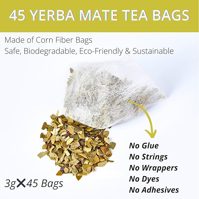 45 Yerba Mate Tea Bags, VitalForest Unsmoked Yerba Mate from Rainforest, Energy Burst Yerba Tea