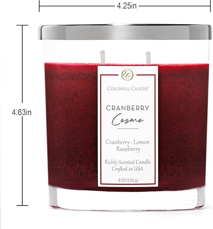 Colonial Candle Cranberry Cosmo Scented Candle Jar, Highly Fragranced Candles for Home Scented, Mottled Wax Candle, 2 Wick, 8 oz - Made in The USA