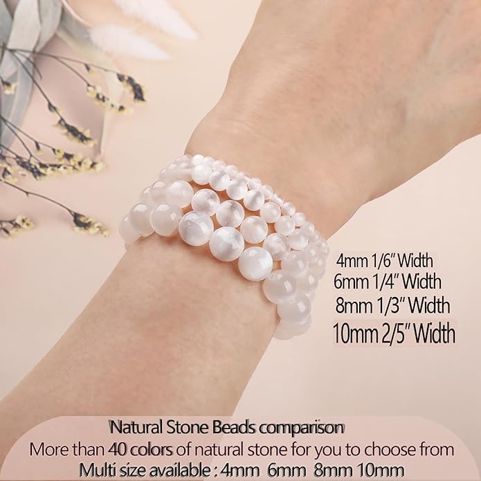 LPBeads Handmade Natural Gemstone Stretch Elastic Bracelet Healing Crystal Round Stone Beads Jewelry Gifts for Women Men
