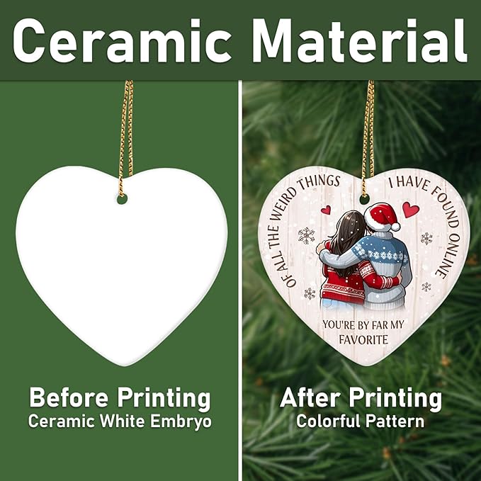 34HD Couple Gifts for Christmas, Couple Ornament for Christmas Tree Ceramic 2 Side Printed, Soulmate Partners Together Decor, Xmas Birthday Gifts for Him, Her