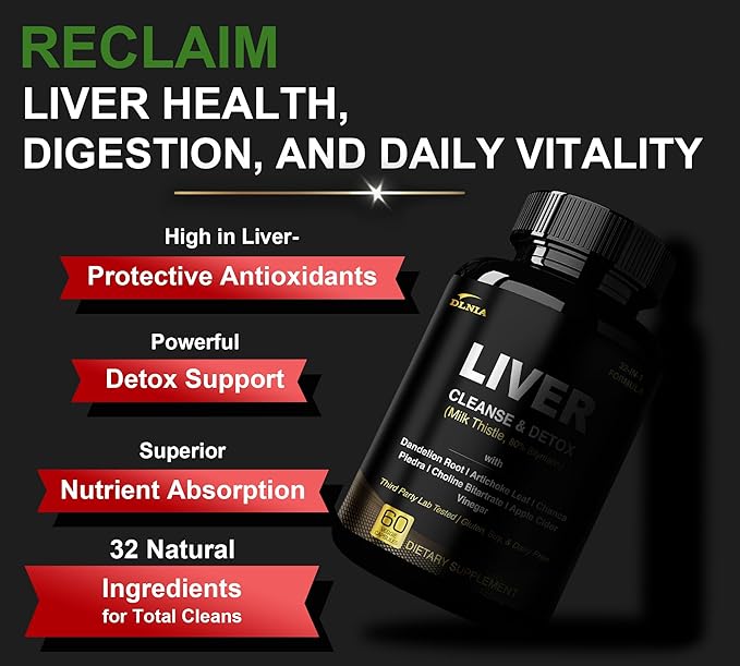 32 in 1 Liver Cleanse Detox & Repair Formula with Apple Cider Vinegar, Milk Thistle Supplement, Artichoke, Dandelion Root Supplement - Non-GMO & Vegan Herbal Liver Support & Repair