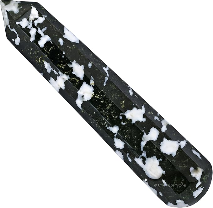Amazing Gemstone Black and White Tourmaline Crystal Wand Massage Stick - Pelvic Wand Gua Sha for Adults - Crystals and Healing Stones Massage Wands for Adults Gifts (Pointed)