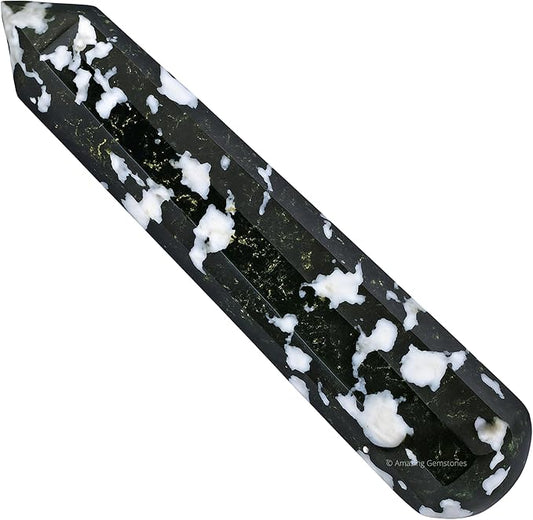 Amazing Gemstone Black and White Tourmaline Crystal Wand Massage Stick - Pelvic Wand Gua Sha for Adults - Crystals and Healing Stones Massage Wands for Adults Gifts (Pointed)