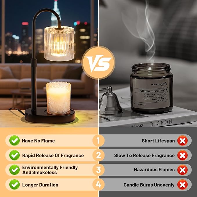 Candle Warmer Lamp with Timer: Modern Style Adjustable Height Candle Warmer Lamp Home Decor Safe Flame Free for Wax Blocks and Jar Candles Transparent Color