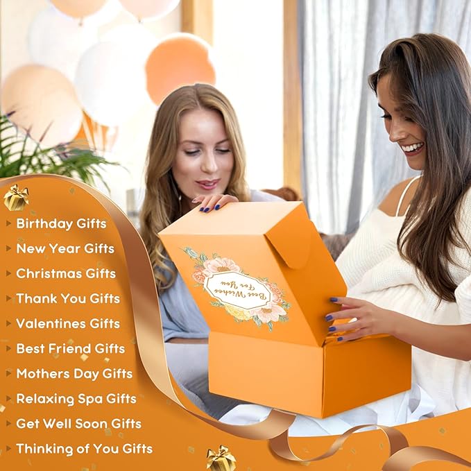 Best Friend Birthday Gifts for Women Friendship, Get Well Soon Gift Basket, Spa Self Care Package Kit, Feel Better Gift Set, Anniversary Retirement Thinking of You Gift Box for Mom Sister Wife, Orange