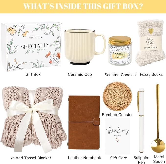 Gifts for Women, Get Well Soon Gifts for Women, Sympathy Care Baskets, Thinking of You Care Package, Self Care Gifts, After Surgery Feel Better Gifts Blanket (Khaki)