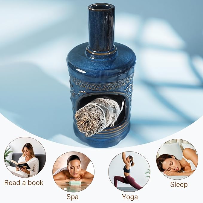 Ceramic Bird & Flower Palo Santo Burner–Stylish Chiminea for Sage、Incense Cones and Candle, Perfect for Meditation, Yoga, Altar & Home Decor – Easy to Clean, Enhance Your Zen Experience