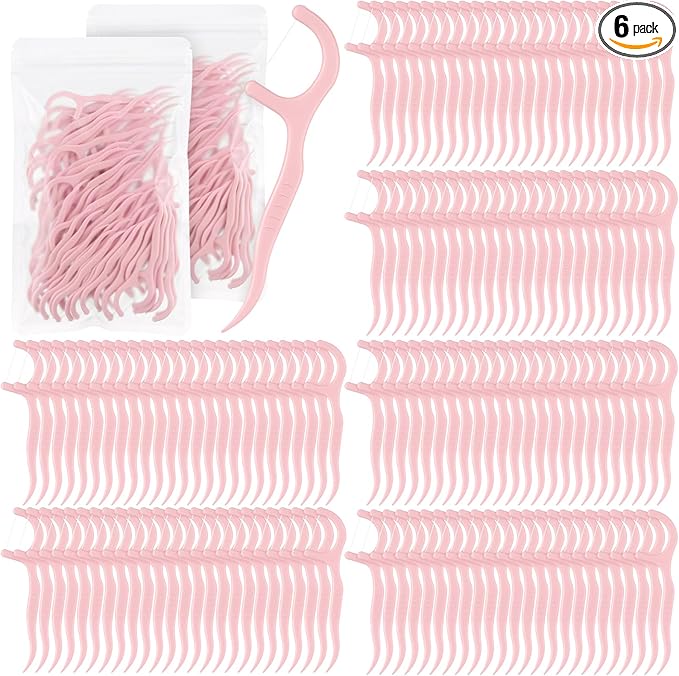 Baderke 600 Count Floss Picks Bulk Dental Flossers Picks for Adults Non Breakable Tooth Picks Flossers Teeth Cleaning Dental for Family Pack Travel(Light Pink)