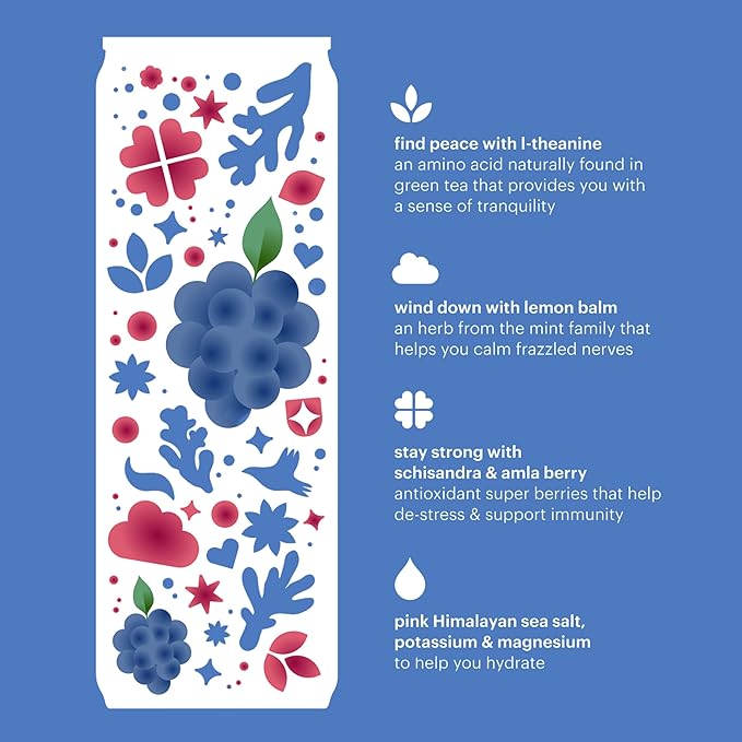 Heywell Sparkling Adaptogenic Water Calm and Restore, Blackberry Ginger Flavor 12 Fluid Ounce (Pack of 12) - Non Caffeinated, Organic, Non GMO, Vegan, Gluten Free, Dairy Free