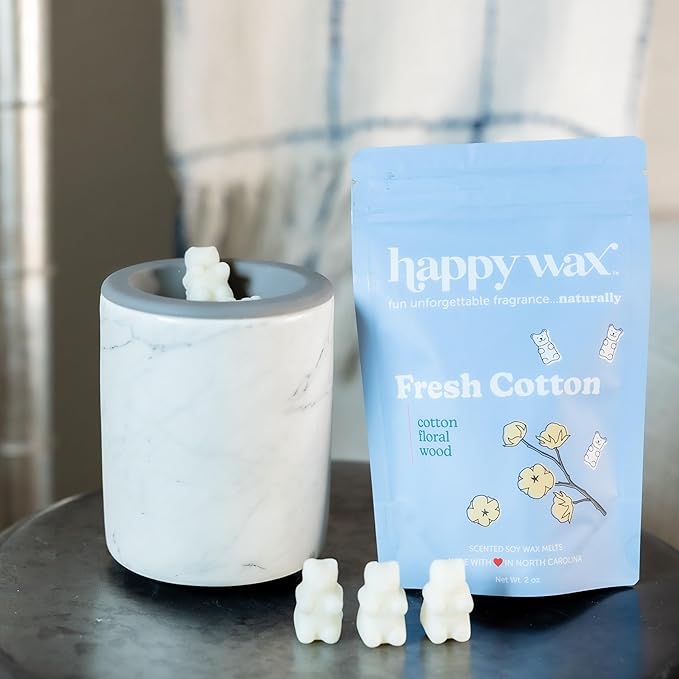 Happy Wax Fresh Cotton Scented Bear Wax Melts - Natural Strong Scented Fresh Wax Melts Infused w/Essential Oils - Non Toxic Wax Melt & Pet Safe Wax Melts - (8 oz Pouch)