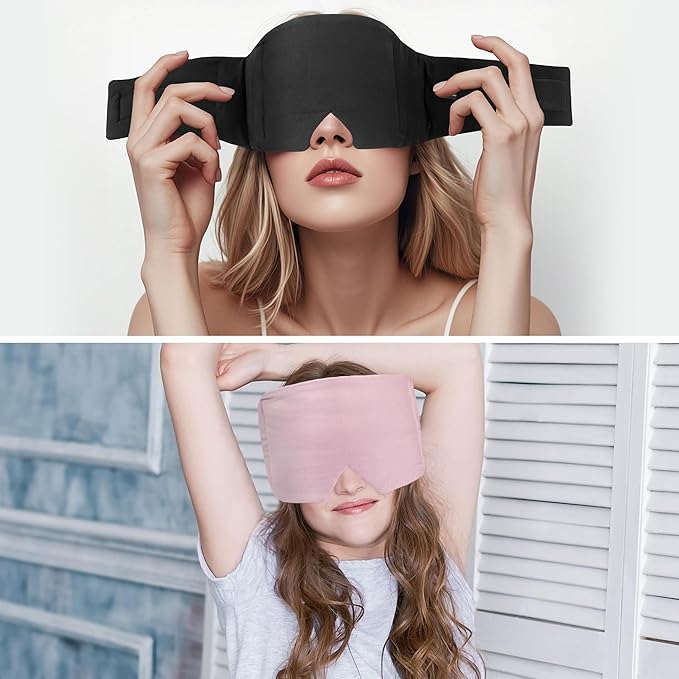 FRESHME Weighted Eye Mask for Sleeping - Black Cotton (0.7lb/11oz) Face Eye Cover Weighted Eye Pillow Oversize Large Soft Sleeping Mask with Nose Pad for Women Men Deep Sleep Essential